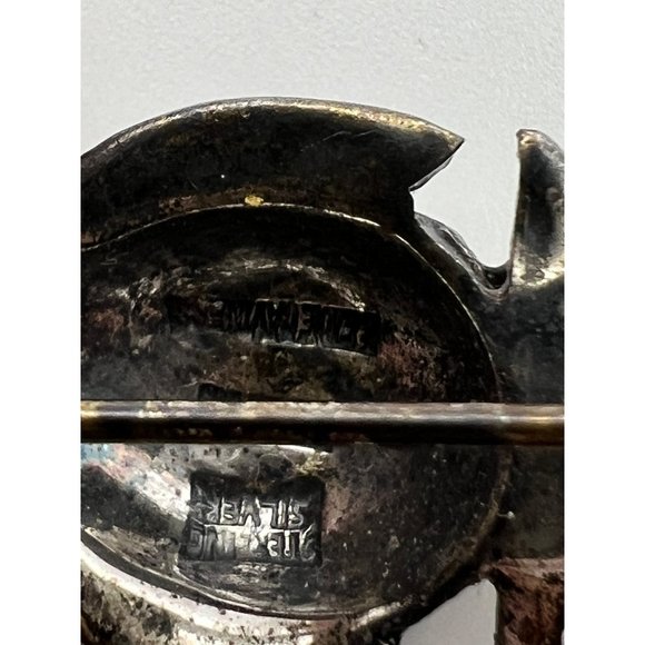 Alice Caviness 1950s Small Sterling Guilloche Enamel Marcasite Owl Bird Pin Broo - Picture 7 of 10